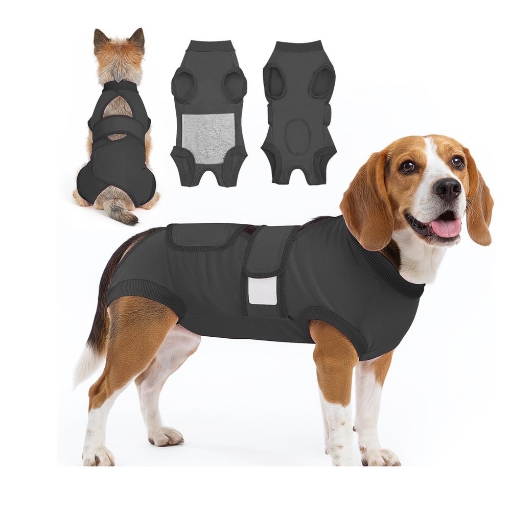 Lukovee Dog Recovery Suit Adjustable Surgical Body Suit Dark Grey Size XL